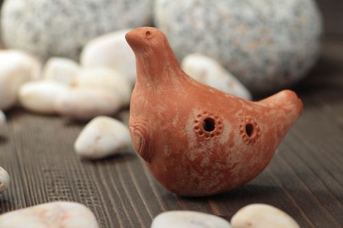 Unusual decorative handmade clay folk whistle flute ceramic ocarina - MADEheart.com