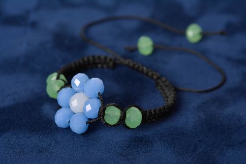 Handmade macrame friendship bracelet woven of glass beads and synthetic cord - MADEheart.com