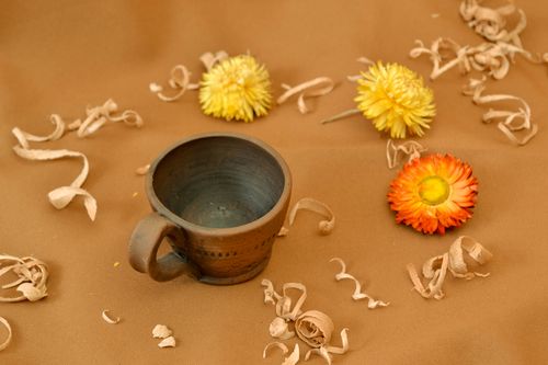 3 oz clay espresso coffee cup with handle and rustic pattern - MADEheart.com