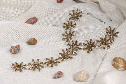 Unusual beautiful handmade long beaded necklace of gold color - MADEheart.com