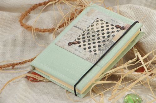 Handmade fabric cover notepad with picture of bike little textile notebook - MADEheart.com