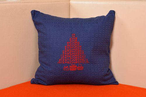 Embroidered handmade designer beautiful blue pillow case made of satin  - MADEheart.com