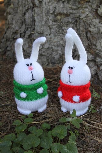 Handmade cute designer toys 2 beautiful soft rabbits unusual present for boy - MADEheart.com