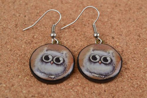 Beautiful homemade designer round polymer clay earrings with decoupage - MADEheart.com