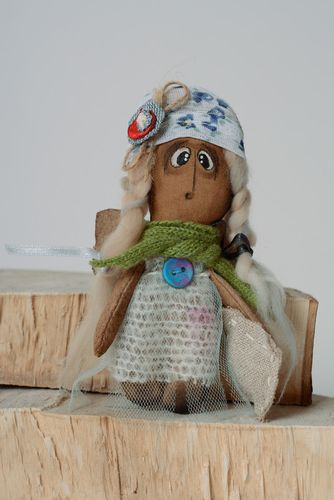 Handmade textile fridge magnet doll imbued with coffee - MADEheart.com