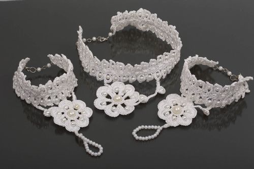 Handmade jewelry set crochet necklace 2 crochet bracelets wedding accessories - MADEheart.com