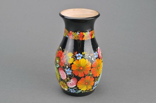 7 inches wooden vase in Russian floral hand-painted design 0,8 lb - MADEheart.com