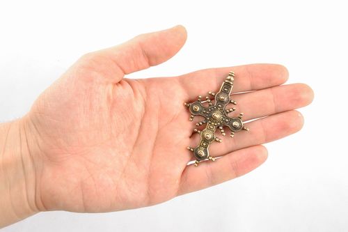 Amuleto zgard etnico fatto a mano a forma di croce di bronza accessorio insolito - MADEheart.com