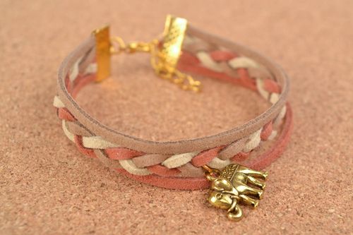 Handmade suede bracelet with charm Elephant designer woven accessory - MADEheart.com