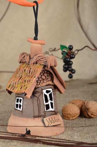 Beautiful clay interior bell made of red clay handmade wall pendant Big House - MADEheart.com