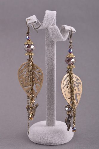 Long handmade metal earrings cute brass earrings fashion accessories for girls - MADEheart.com