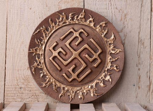 Prato de argila feito à mão pingente de parede para decoração do interior em estilo étnico Rodomych - MADEheart.com