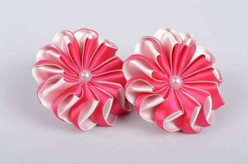 Handmade satin ribbon scrunchies flower barrettes hair accessories gift for girl - MADEheart.com