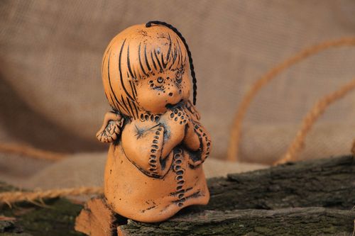 Handmade decorative ceramic bell in the shape of angel kilned with milk - MADEheart.com