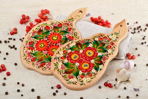 Handmade kitchen accessories 2 wooden cutting boards painted chopping boards - MADEheart.com