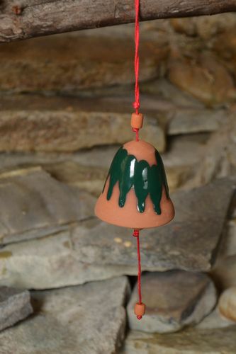 Handmade designer decorative wall hanging painted ceramic bell on a cord  - MADEheart.com