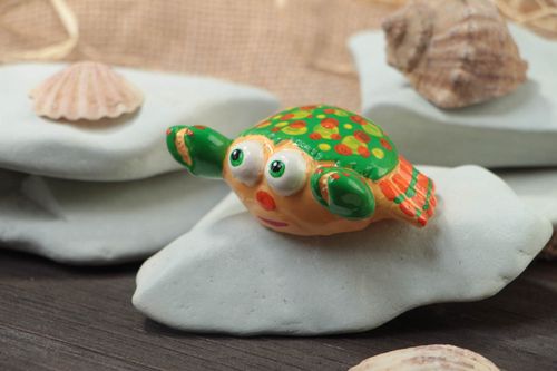 Beautiful small handmade collectible painted plaster statuette of crab  - MADEheart.com