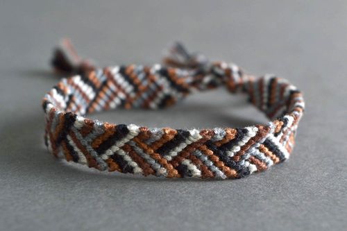 Handmade woven bracelet macrame technique unisex woven accessory in brown color - MADEheart.com