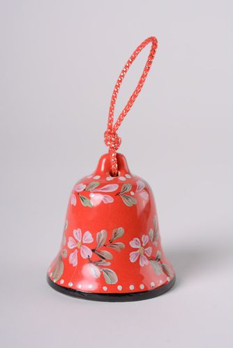 Handmade decorative red maiolica ceramic hanging bell ornamented with glaze - MADEheart.com
