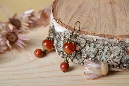 Handmade natural stone jewelry unusual long earrings elegant accessory - MADEheart.com