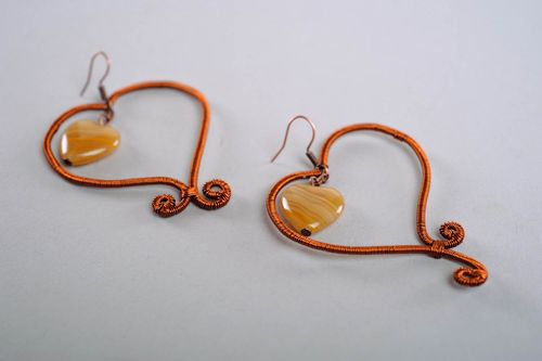 Earrings Made of Copper Wire Heart - MADEheart.com