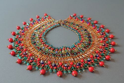 Ethnic necklace made of Czech beads with decorative stones - MADEheart.com