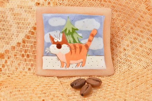 Magnet frigo fait main Aimant frigo Décoration cuisine avec chat roux en argile - MADEheart.com