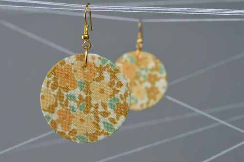 Beautiful light handmade designer fabric round earrings with flower print - MADEheart.com