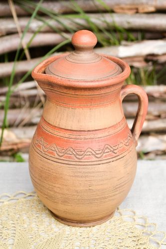 33 oz ceramic natural lead-free clay juice pitcher with handle and lid 1,34 lb - MADEheart.com