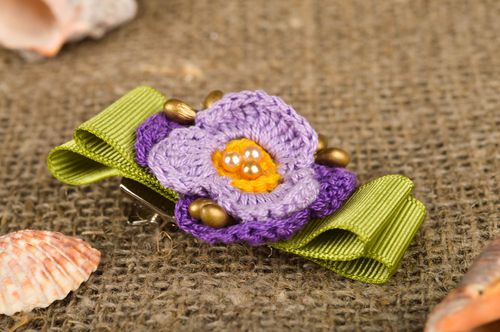 Handmade brooch crocheted brooch purple flower brooch fashion hairpin girls gift - MADEheart.com