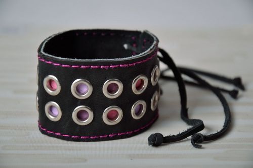 Wide black leather bracelet with rivets - MADEheart.com