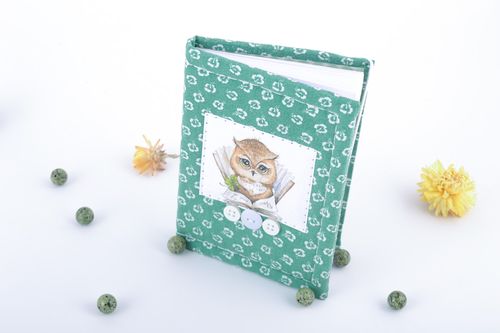 Carnet de notes fait main original avec couverture à motif en tissu avec hibou - MADEheart.com