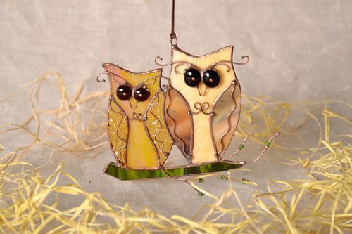 Pingente para interior vitral Casal de corujas - MADEheart.com
