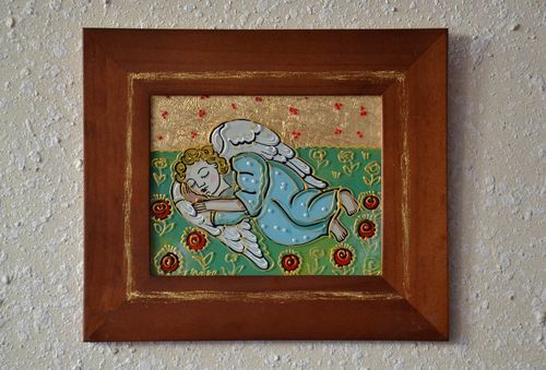 Pintura de vidro decorativa Anjo feita à mão quadro vitral artesanal  - MADEheart.com