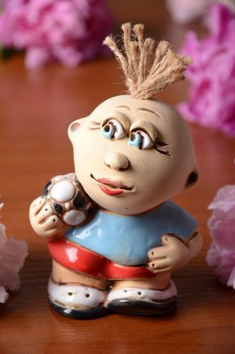 Funny handmade collectible semi porcelain figurine of football player - MADEheart.com