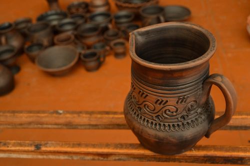 25 oz ceramic handmade brown color pitcher with handle 1,8 lb - MADEheart.com