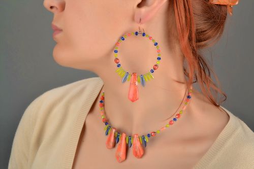 Handmade Schmuckset aus Kristall und Bolivarit Ohrringe Collier rot Geschenk - MADEheart.com