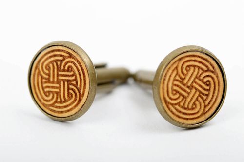 Handmade wooden cufflinks on metal basis designer special occasion present - MADEheart.com