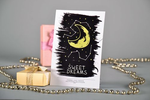 Tarjeta original hecha a mano con dibujo del autor Sweet dreams - MADEheart.com