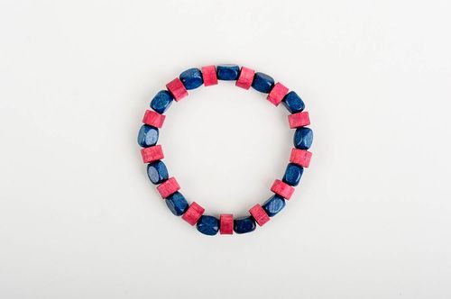 Stylish striped handmade beaded wooden bracelet wooden in red and blue color - MADEheart.com