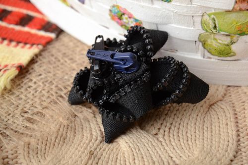 Small handmade black brooch with zipper stylish designer accessory for coat - MADEheart.com