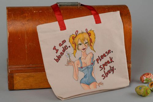 Handmade textile bag with painting trendy trendy bag fabric shoulder bag - MADEheart.com
