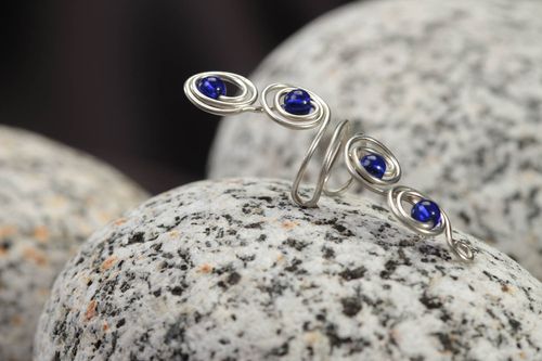 Handmade blue cuff cute earring with glass beads unusual stylish earring - MADEheart.com