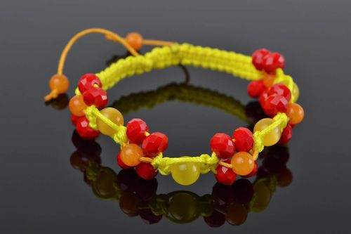 Czech glass beaded macrame bracelet handmade yellow summer accessory - MADEheart.com