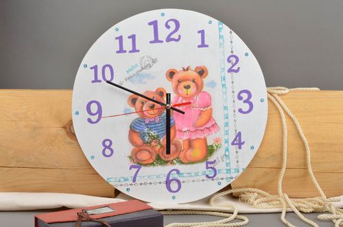 Round handmade clock unusual beautiful accessory for kids stylish home decor - MADEheart.com