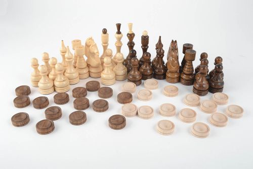 Handmade wooden table game chess and checkers beautiful carved chess board - MADEheart.com