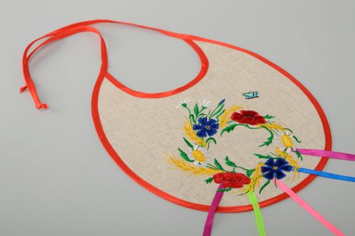 Handmade fabric bib with applique work and embroidery - MADEheart.com