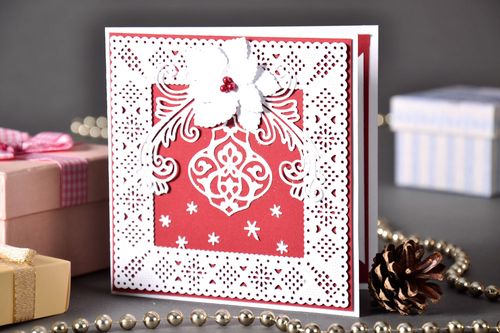 Red and white postcard  - MADEheart.com