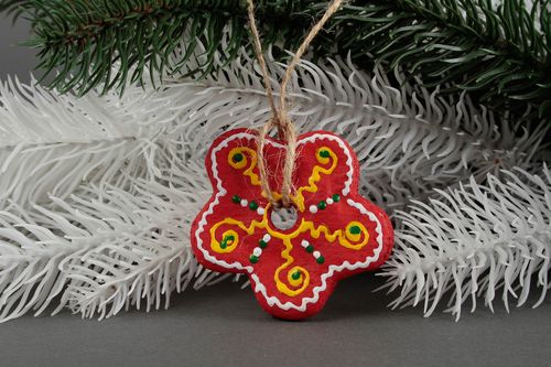 Figura decorativa hecha a mano adorno de fin de año regalo artesanal Flor roja - MADEheart.com
