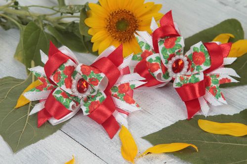 Set of 2 handmade bow scrunchies bow hair ties hair bows for kids gift ideas - MADEheart.com